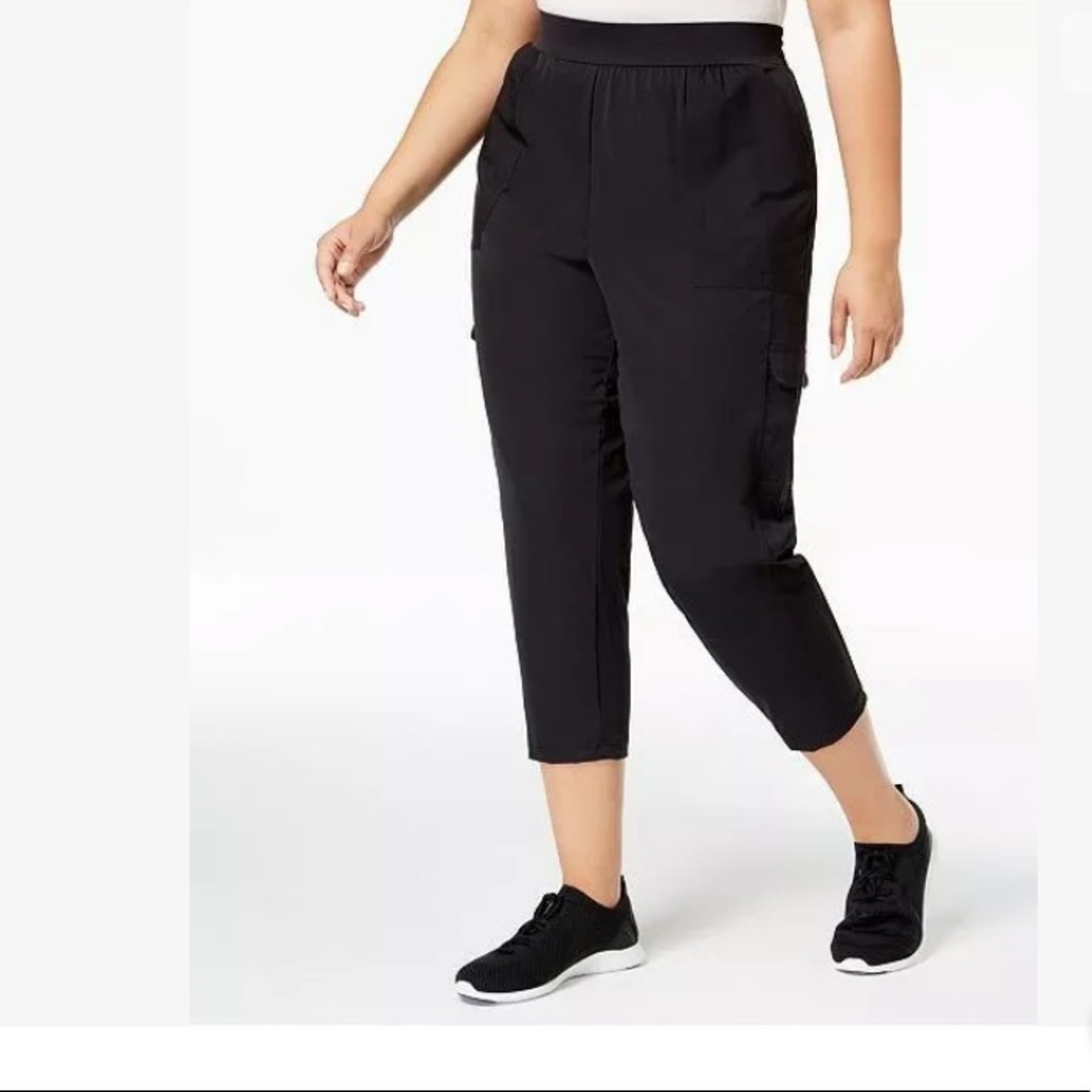 Ideology Plus Size Black Woven Cargo Crop Pants